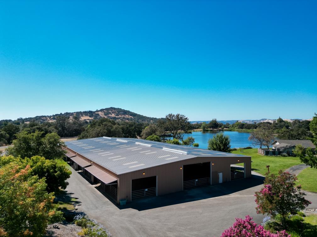 Equestrian arena overlooking a lake